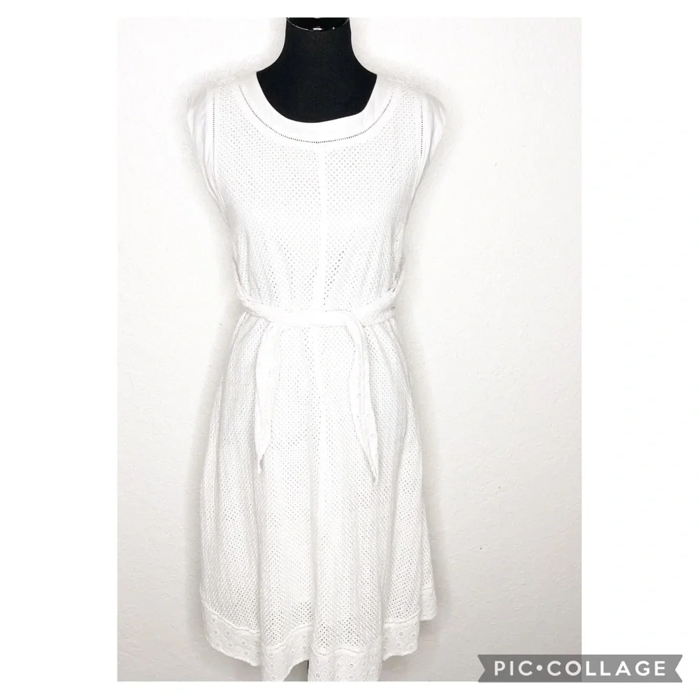 Cabi Lizzie white mixed eyelet overlay tie front dress‎ size 4 #5106